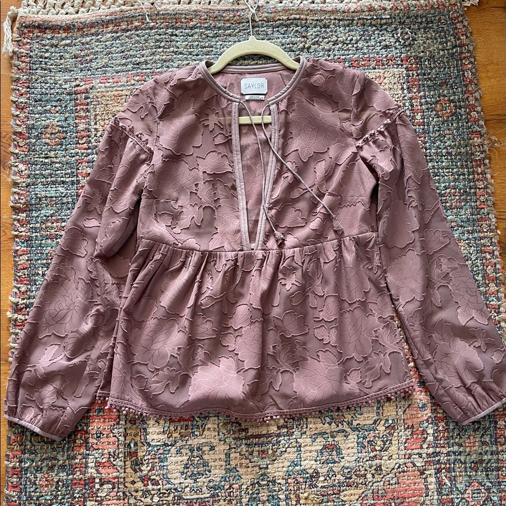 SAYLOR floral long-sleeve tie neck blouse